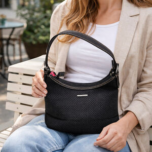 Women's The Sak Black Woven Shoulder Bag One Size with Pink Lining